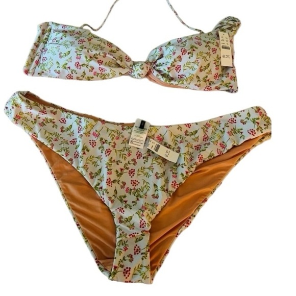 2 piece J.CREW Curved-Waist Cheeky Bikini Bottom Cloud Meadow Floral Blue - Picture 8 of 13